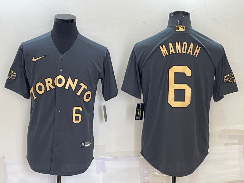 Men's Toronto Blue Jays #6 Alek Manoah 2022 All-Star Charcoal Cool Base Stitched Baseball Jersey
